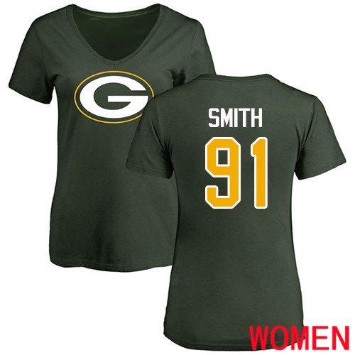 Green Bay Packers Green Women #91 Smith Preston Name And Number Logo Nike NFL T Shirt